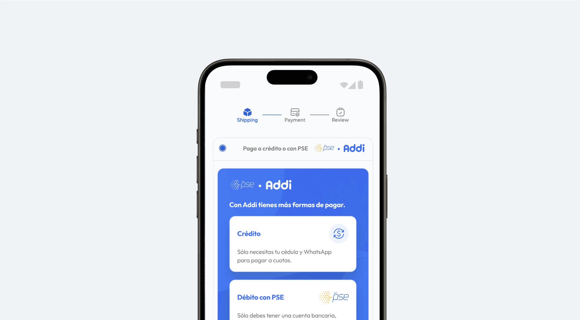 Addi checkout on mobile